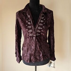 NWT Vintage Y2k 90s Rampage Brown Velvet Knit V Neck Blouse Women's Sz M.